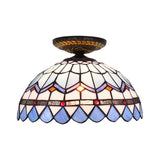 Tiffany Hand Rolled Art Glass Floral Flush Mount Light With Yellow/Blue Shade 12/16 W