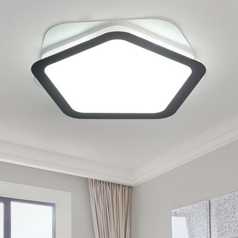 Modern Acrylic Led Pentagon Flush Light For Bedroom - White Or Warm Options /
