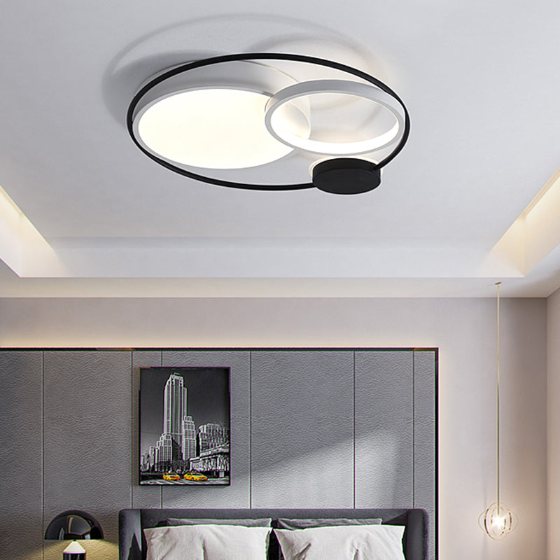 Contemporary Flush Mount Ceiling Light In Black And White - Acrylic Round Led Fixture
