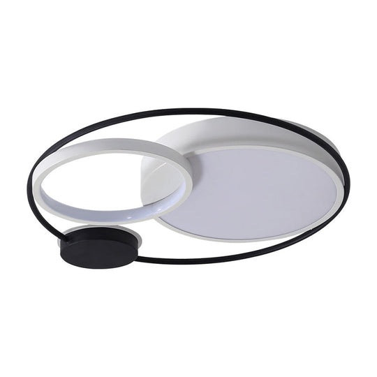 Contemporary Flush Mount Ceiling Light In Black And White - Acrylic Round Led Fixture (16/19/23.5