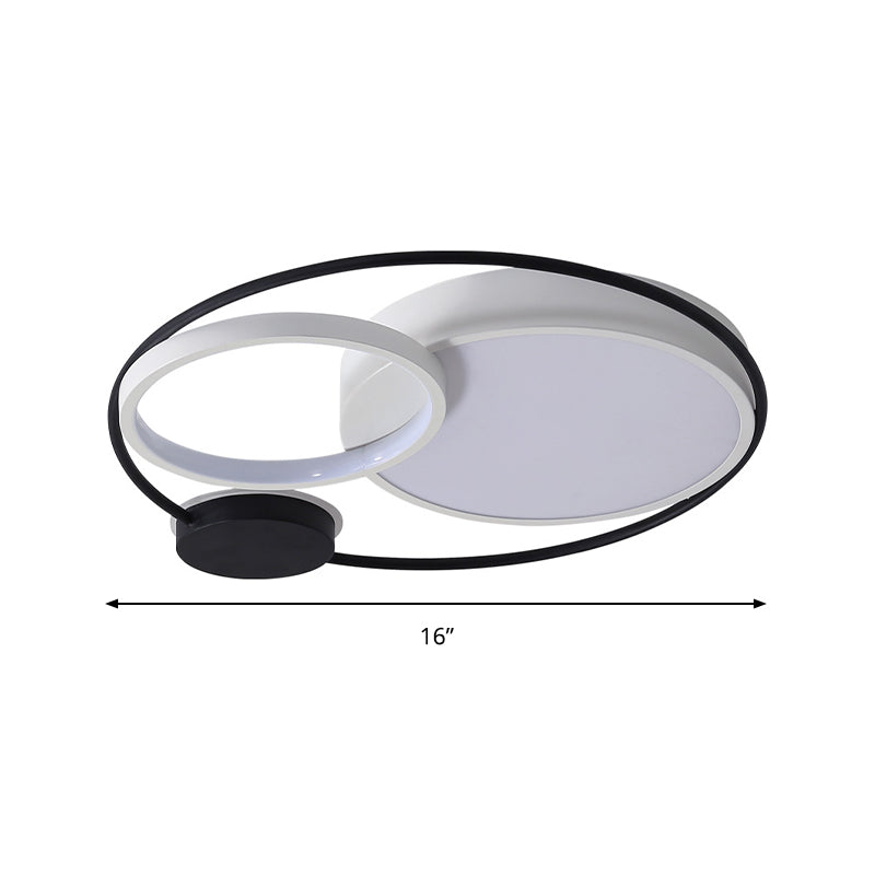 Contemporary Flush Mount Ceiling Light In Black And White - Acrylic Round Led Fixture (16/19/23.5