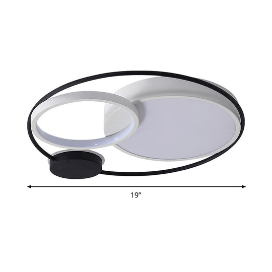 Contemporary Flush Mount Ceiling Light In Black And White - Acrylic Round Led Fixture (16/19/23.5