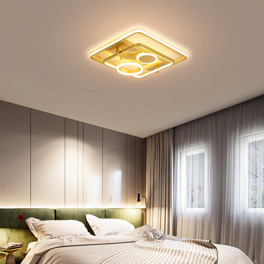 Gold Led Flush Mount Ceiling Light - Minimalist Square Acrylic Design 18/21.5 Wide For Bedroom / 18