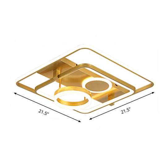Gold Led Flush Mount Ceiling Light - Minimalist Square Acrylic Design 18’/21.5’ Wide For Bedroom
