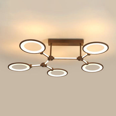 Acrylic Semi Flush Mount Ceiling Lamp - 5 Light Circle Ring Fixture For Contemporary Living Room In
