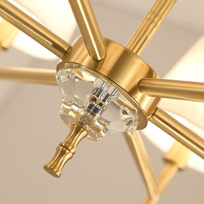 Modern Brass Fabric 6-Light Chandelier Pendant Kit For Living Room