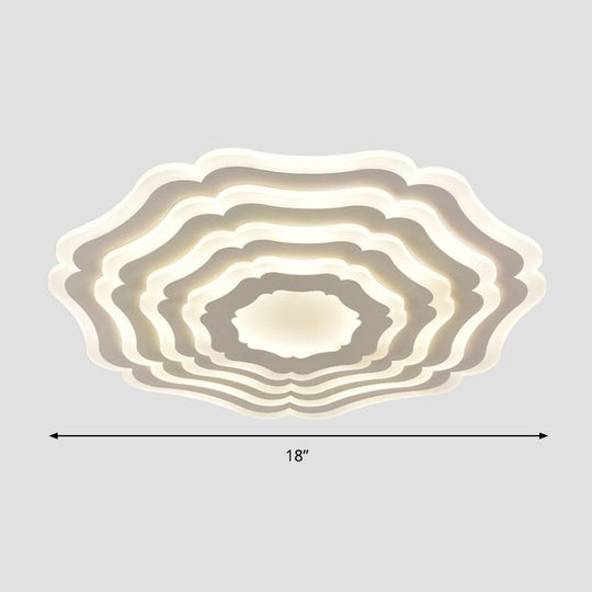 Contemporary Ripple Flush Mount Led Ceiling Light In White - Minimalistic Bedroom Lighting
