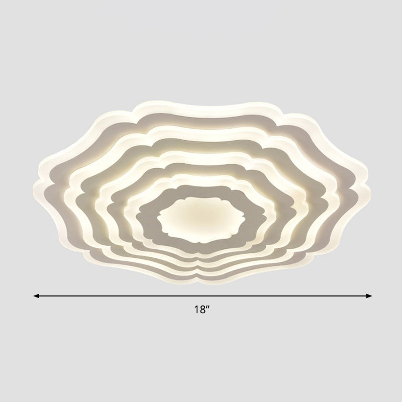 Contemporary Ripple Flush Mount Led Ceiling Light In White - Minimalistic Bedroom Lighting