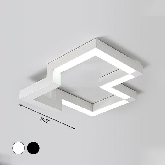 Modern Metal Geometric Ceiling Light | 19.5’/25.5’ Wide Black/White Led Flush Mount Warm/White