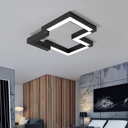 Modern Metal Geometric Ceiling Light | 19.5/25.5 Wide Black/White Led Flush Mount Warm/White Black /