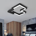 Modern Metal Geometric Ceiling Light | 19.5’/25.5’ Wide Black/White Led Flush Mount Warm/White