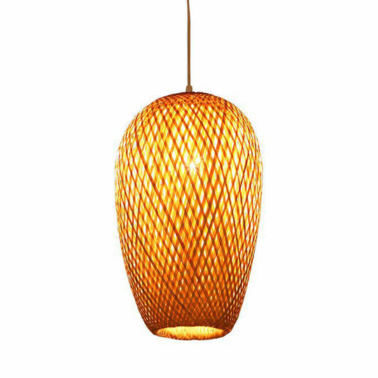 14.5’ H Bamboo Oblong Pendant - 1 Light Asia Hanging Ceiling In Beige
