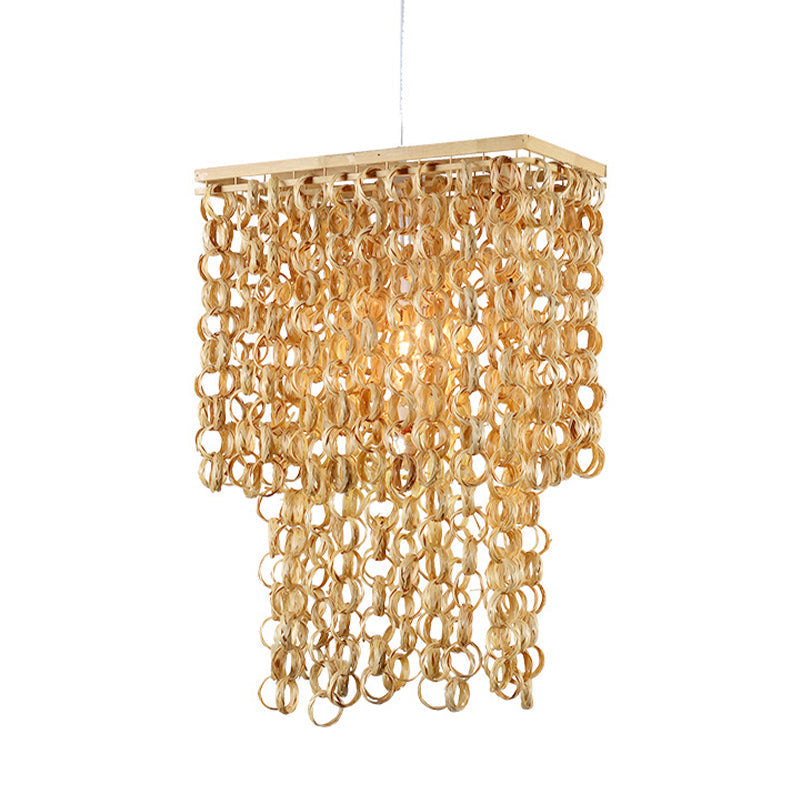 Contemporary Bamboo Pendant Light - 1-Light Down Lighting Beige