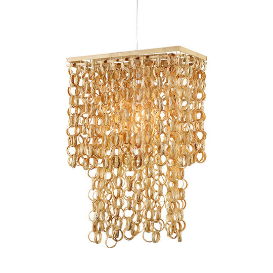 Contemporary Bamboo Pendant Light - 1-Light Down Lighting Beige