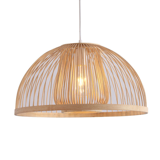 16’/19’ Modern Bamboo Domed Ceiling Pendant Light - 1 Beige Hanging Lamp Kit