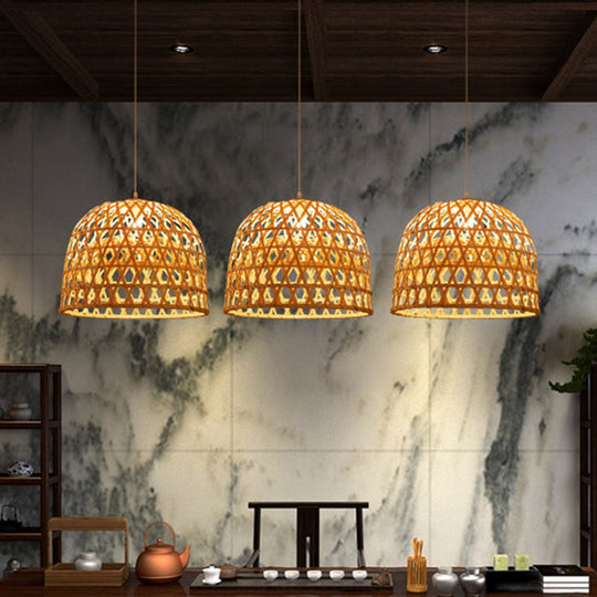 Modern Dome Bamboo Pendant Lighting 1 Light Ceiling Lamp - 14’/19.5’ Diameter Beige Dining Room