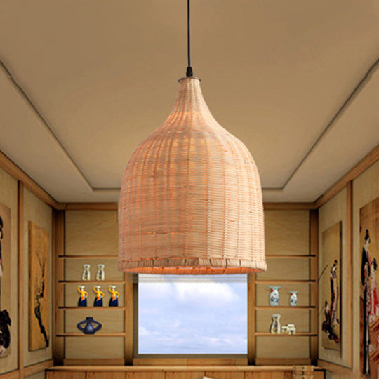 Modern Beige Bamboo Pendant Lamp - 11’/14’/18’ W 1 Light Living Room Ceiling Hanging Fixture