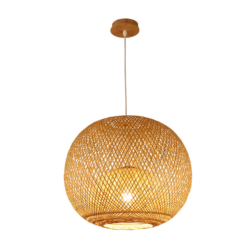Bamboo Modern Pendant Light With Globe Shade For Dining Room - 14’/18’/21.5’ Sizes Available