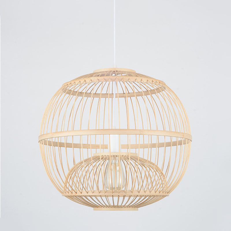Bamboo Globe Dining Room Pendant Light Fixture - 14’/16’ Dia 1 Modern Style Beige / 14’