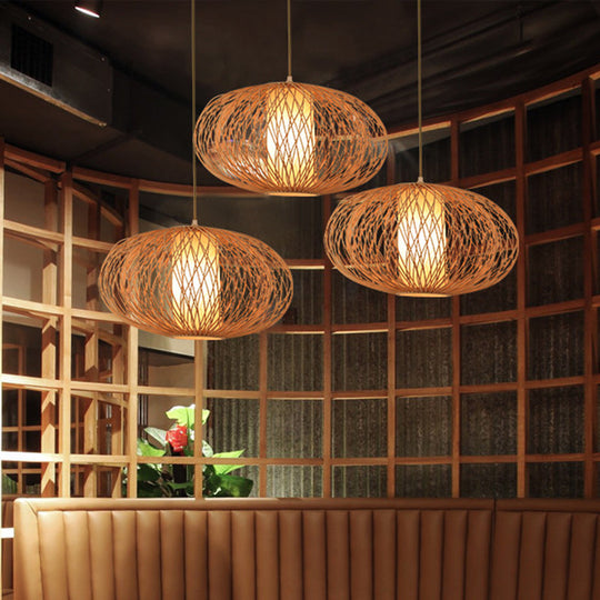 Modern Bamboo Pendant Light Fixture - Cross Woven Design 1 Beige Dining Room Lighting