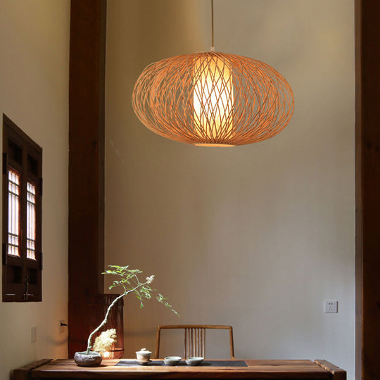 Modern Bamboo Pendant Light Fixture - Cross Woven Design 1 Beige Dining Room Lighting