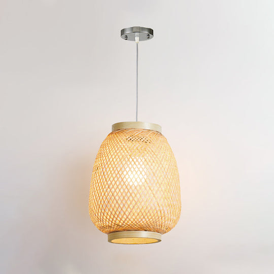 Contemporary Beige Lantern Pendant Light For Restaurants - 1-Light Ceiling Fixture
