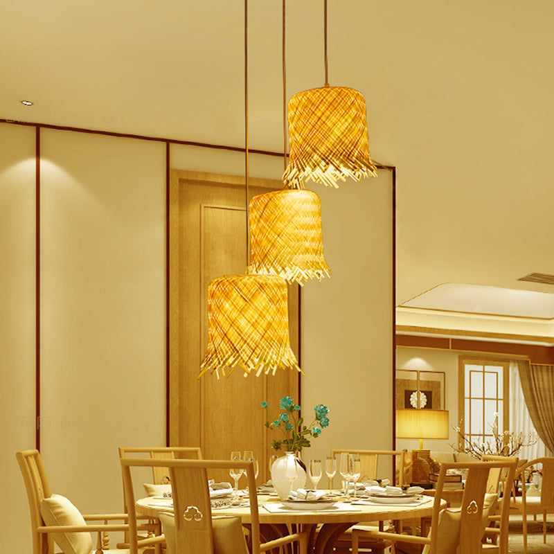 Bamboo Pendant Light Fixture: Asian Fringe Design For Kitchen - 1-Light Hanging Lamp In Beige