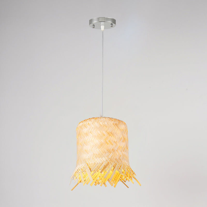 Bamboo Pendant Light Fixture: Asian Fringe Design For Kitchen - 1-Light Hanging Lamp In Beige