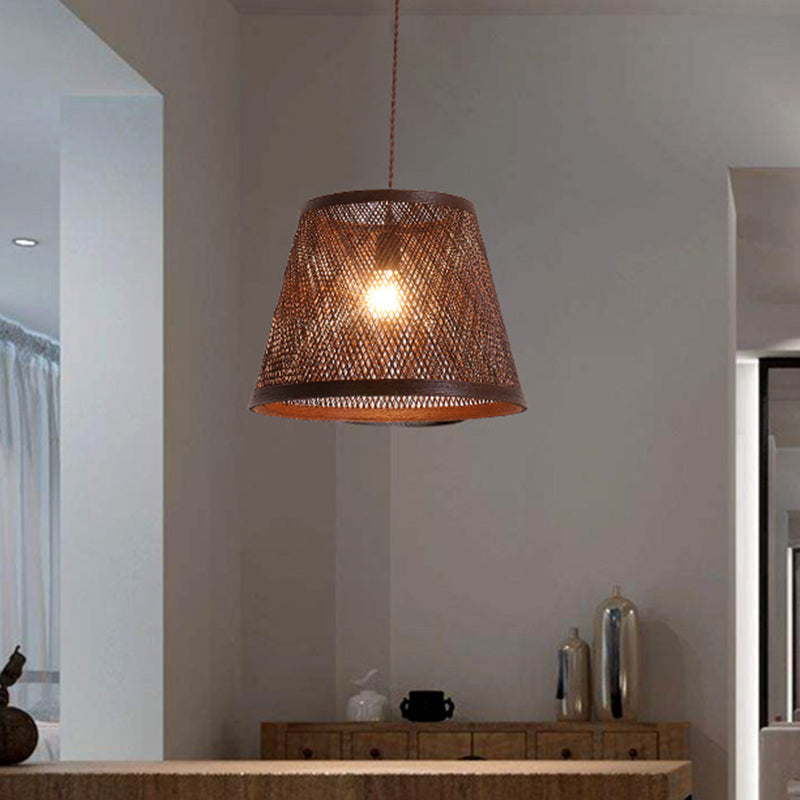 Modern Rattan Cone Pendant Light For Dining Room - 1 Brown Kit