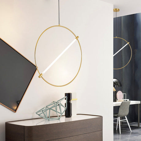 Minimalist Gold Circle Hanging Light - 1 Head Suspended Lighting Fixture 16/23.5 Wide