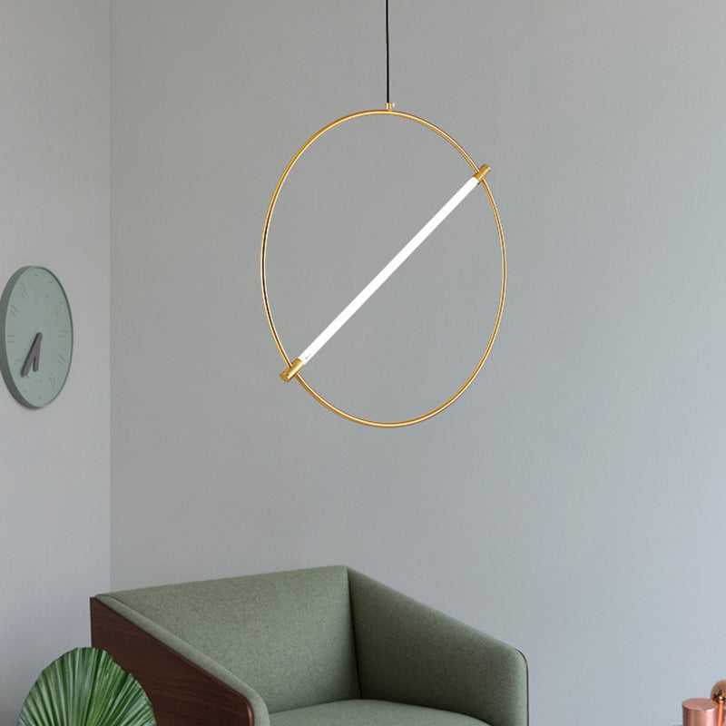 Minimalist Metal Circle Hanging Light - Gold 1-Head Suspended Lighting Fixture 16’/23.5’ Wide / 16’