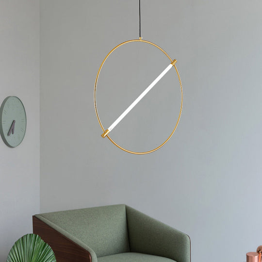 Minimalist Metal Circle Hanging Light - Gold 1-Head Suspended Lighting Fixture 16’/23.5’ Wide / 16’
