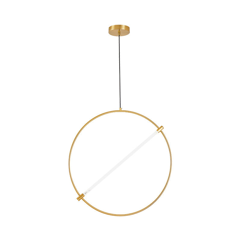Minimalist Metal Circle Hanging Light - Gold 1-Head Suspended Lighting Fixture 16’/23.5’ Wide