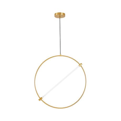 Minimalist Metal Circle Hanging Light - Gold 1-Head Suspended Lighting Fixture 16’/23.5’ Wide
