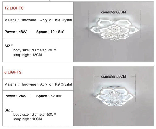 Modern Led Ceiling Lights Fixtures For Living Room White K9 Crystal Home Bedroom Lamp With Remote