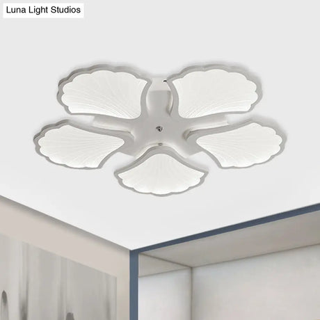 3/5/9 - Light Led Flush Ceiling Light With Ginkgo Leaf Acrylic Shade - White Lighting Fixture In