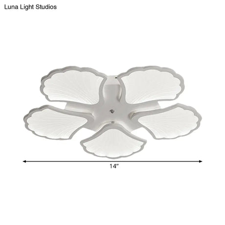 3/5/9 - Light Led Flush Ceiling Light With Ginkgo Leaf Acrylic Shade - White Lighting Fixture In