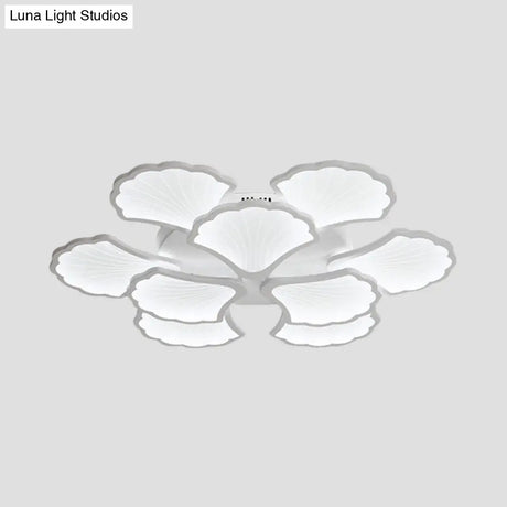3/5/9 - Light Led Flush Ceiling Light With Ginkgo Leaf Acrylic Shade - White Lighting Fixture In