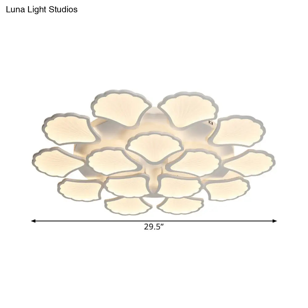 3/5/9 - Light Led Flush Ceiling Light With Ginkgo Leaf Acrylic Shade - White Lighting Fixture In