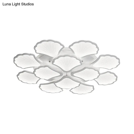 3/5/9 - Light Led Flush Ceiling Light With Ginkgo Leaf Acrylic Shade - White Lighting Fixture In
