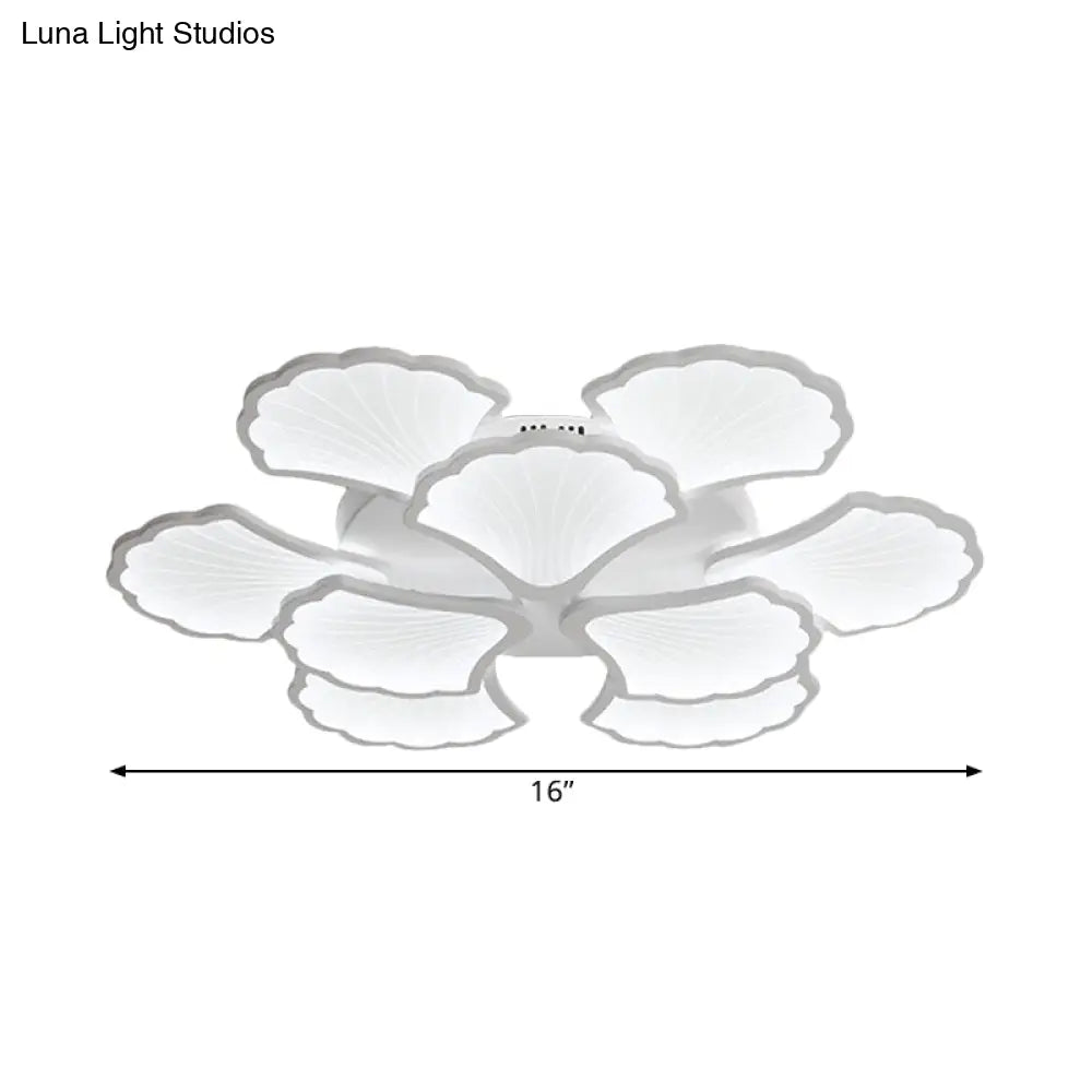 3/5/9 - Light Led Flush Ceiling Light With Ginkgo Leaf Acrylic Shade - White Lighting Fixture In