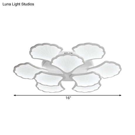3/5/9 - Light Led Flush Ceiling Light With Ginkgo Leaf Acrylic Shade - White Lighting Fixture In