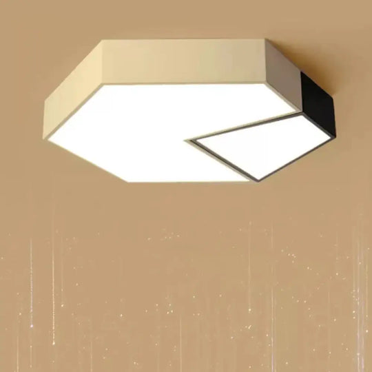Hexagonal Led Ceiling Fixture - Modern Black And White Color-Block Design 15’/19’ Sizes Flush