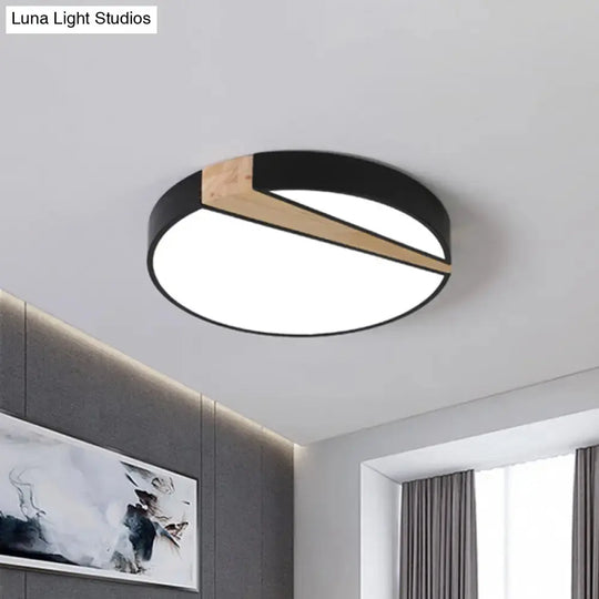 Modern Acrylic Led Ceiling Light With Black-Wood Spliced Design - Square/Rectangle/Round Options In