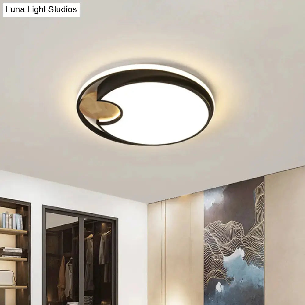 Modern Black Led Ceiling Light With Wood Cut Design – White/3 Color Options