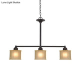 3-Head Glass Pendant Light With Linear Hanging Lamp - Traditional Style Cylinder Shade Black Color
