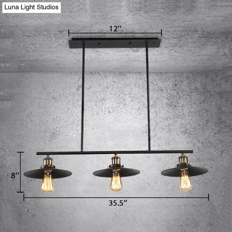 3-Light Island Pendant With Vintage Black Metal Shade - Industrial Indoor Lighting