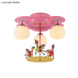 3 - Light Pink Carousel Flush Mount: Lovely Metal Ceiling Lamp For Child Bedroom