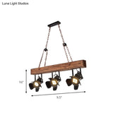 3 Lights Vintage Metal And Wood Island Pendant Light With Wooden Beam In Black Lighting
