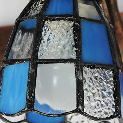 Vintage Stained Glass Dome Wall Sconce With Square/Blue Square Pattern 3 Lights Copper/Antique